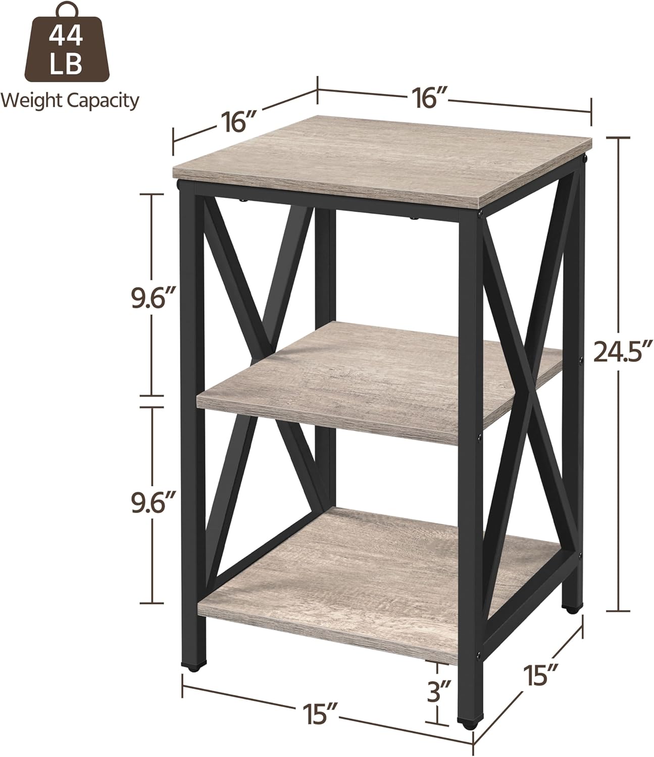 End Table Living Room, 3-Tier  - Home Office Industrial Design recension och pris